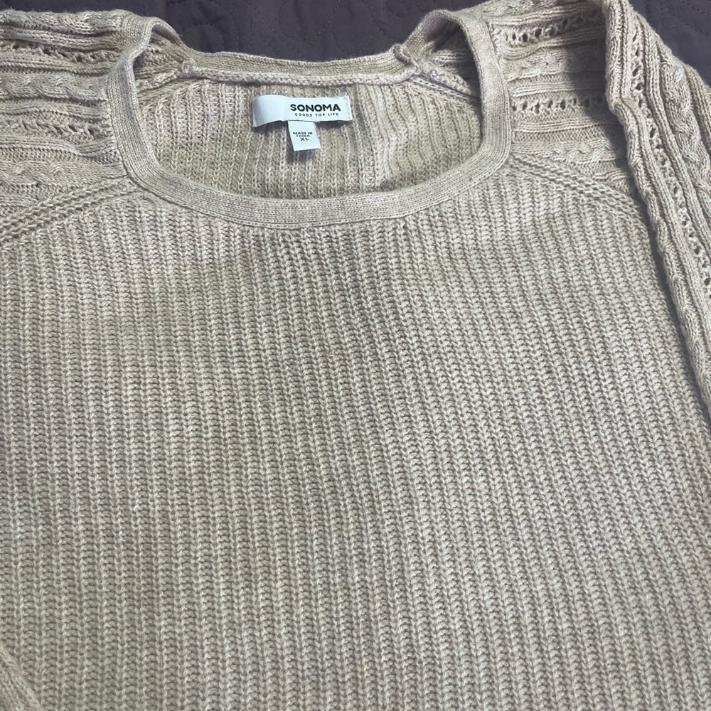 Sonoma Goods For Life  crew neck knit sweater long sleeve size XL tan / beige